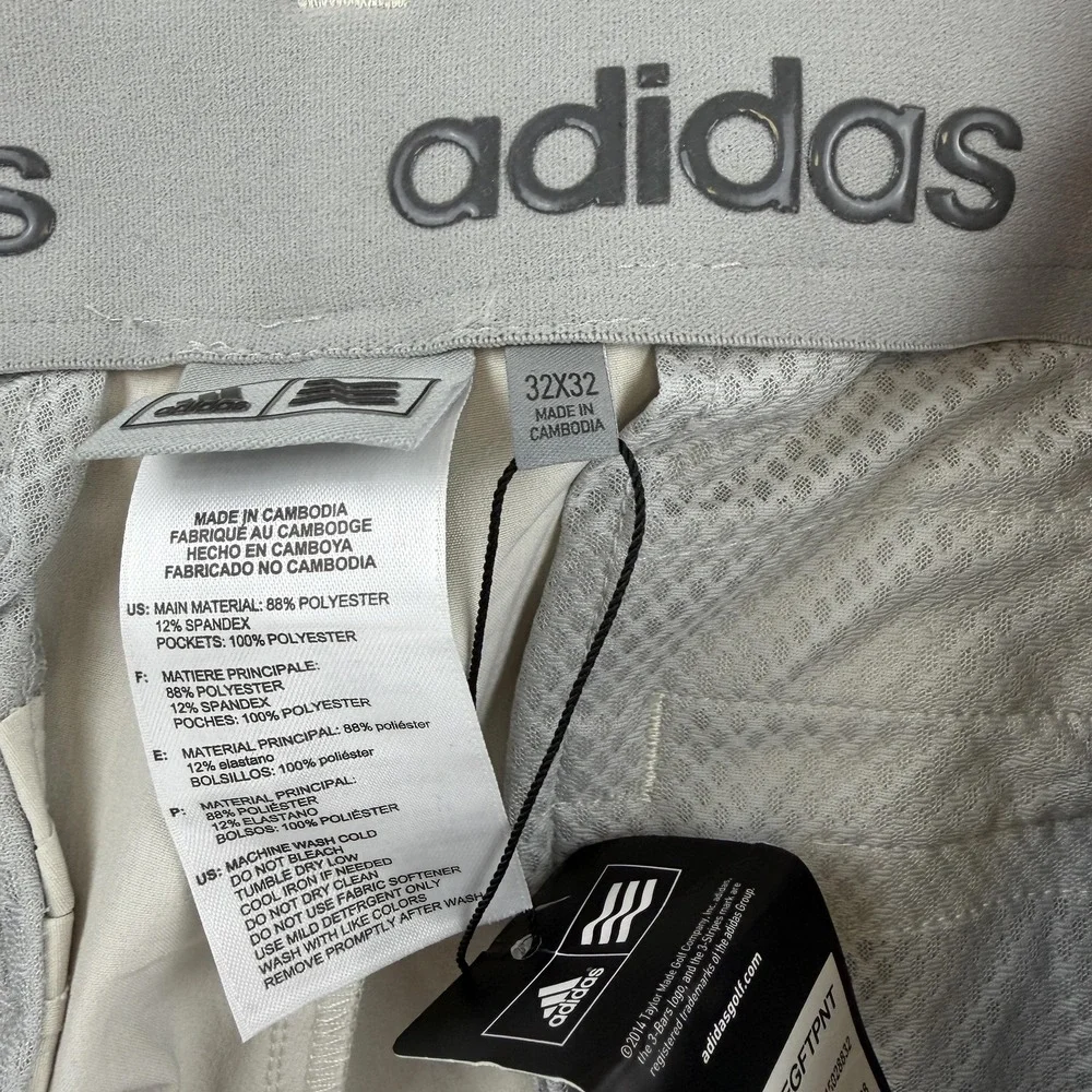 Adidas Golf Pants Mens 32x32 Beige‎ Stretch Flat Front Performance Talc AF1707